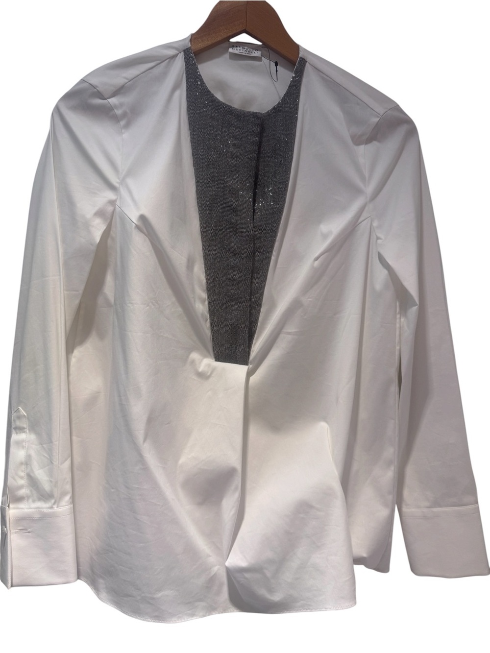 Brunello Cucinelli White Long-Sleeve Top with mo ni li